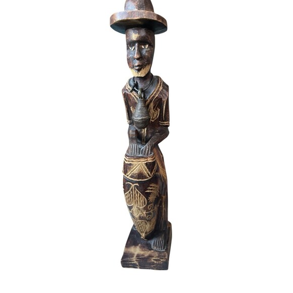 Vintage Wood Carved Figurine Male African Male Drummer Native Folk Art 13" - Picture 1 of 5